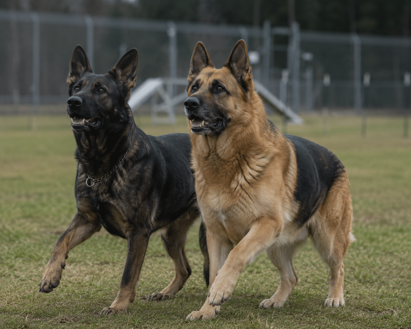German shepherds in action training