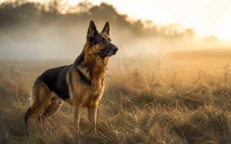 Misty morning with a watchful companion