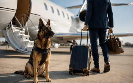 Business traveler with security dog