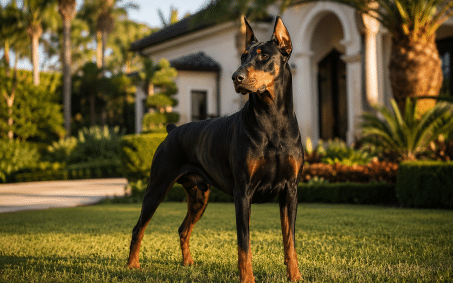 Proud Doberman with luxurious backdrop