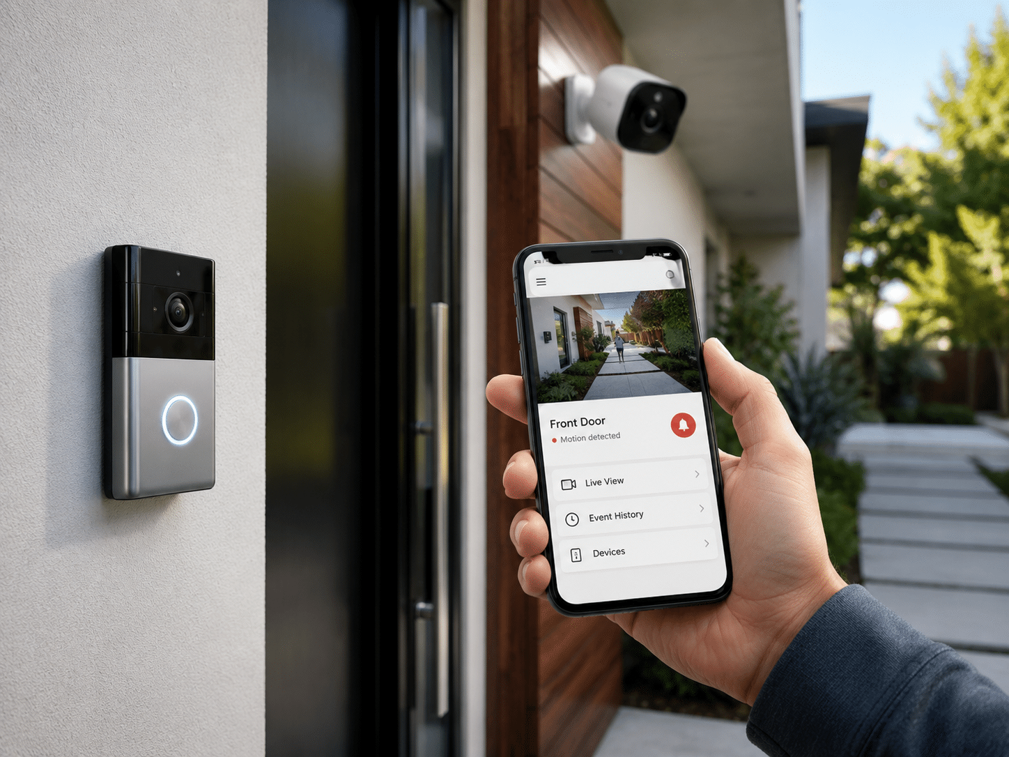 Smartphone check on front door security